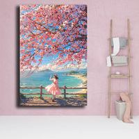 Peinture Diamant DIY Mosaïque Art Paysage Fille Sous Arbre de Cerisier Broderie 5D Carrée et Ronde ASF2908