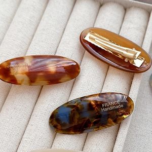 Pinza de Pelo Ovalada de Acetato de 5cm con Logotipo Personalizado, Hecha a Mano, Venta al por Mayor, Patrón de Caparazón de Tortuga, Brillo Espejo, Resina, Pinza de Pico de Pato - Product Image 2