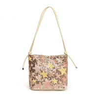 Grands sacs légers pour filles Mode vintage Bohème Style Preppy Décoration pailletée Fermeture à glissière unique Doublure en polyester
