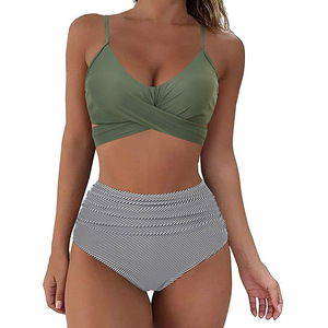 High Quality Women's High Waist Two-Piece Bikini Set Spandex / Polyest Anti-UV Breathable Quick Dry OEM Customizable Print Front - Product Image 1