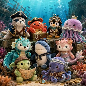 Set di Peluche Pirata Tesoro dell'Oceano OEM, Squalo Polpo Sirena Foca Granchio Ornamento Imbottito - Product Image 1