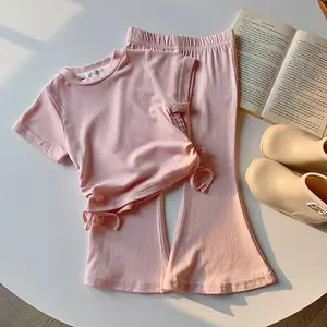 Pantalones acampanados en blanco para niños, conjunto de dos piezas, conjunto de verano de 2 piezas para niñas, Top corto de moda para niñas, conjuntos de ropa de 8 a 9 años