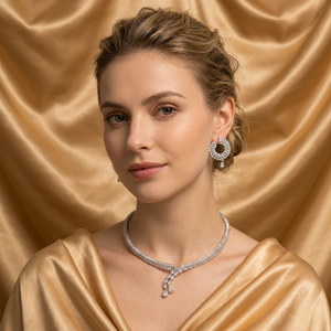High Quality <b>Silver</b> Plated Brass <b>Choker</b> Necklace Set Elegant Cubic Zirconia Marquise Cut Bridal Jewelry Set For Women - Product Image 1