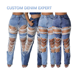 Nuovi <span class=keywords><strong>Jeans</strong></span> Strappati alla Moda <span class=keywords><strong>con</strong></span> Strass Y2K a Vita Alta Elasticizzati <span class=keywords><strong>con</strong></span> Perline per Donna - Product Image 2