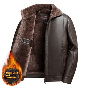 Giacca di pelle invernale per uomini di mezza età e anziani in vera pelle foderata in pile e ispessita per padri e nonni - Product Image 2