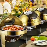 Ensemble de plats chauds de luxe pour buffet, décorations de traiteur, plat chauffant à couvercle roulant, équipement doré, chauffe-plats pour buffet, plat chauffant pour buffet