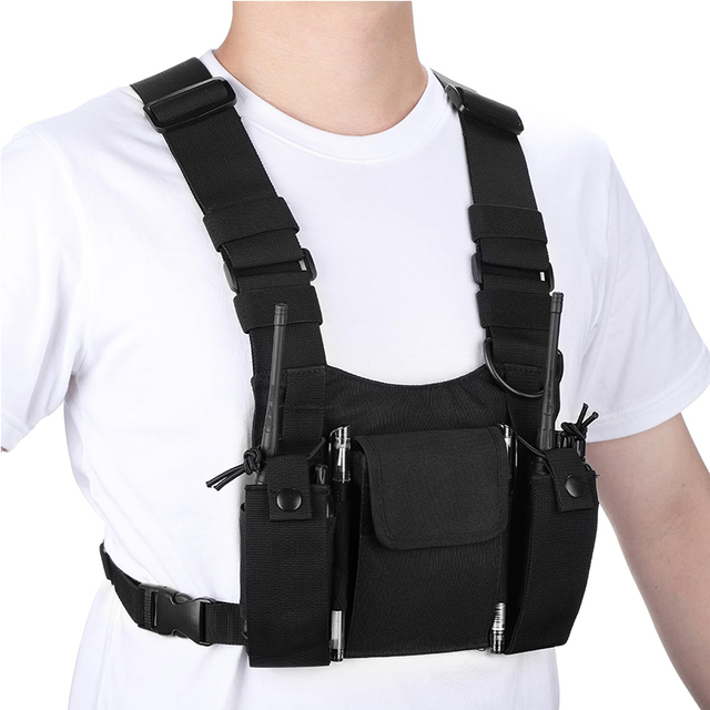 OEM Tactical Radio Chest Harness Vest Front Holster Outdoor Travel Pack Pouch Running Hiking Cycling Adjustable Shoulder Holster