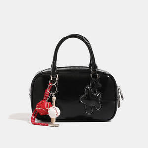 Bolso de Bolos de Diseño Compacto para Mujer, Nuevo Estilo Otoño-Invierno, Bolso Retro con Correa Cruzada para Hombro, Bolso Boston con Cremallera - Product Image 1