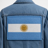 Patch brodé thermocollant personnalisé en tissu chenille avec bordure 3D à ourlet méroné, motif drapeau argentin, pour chapeaux et équipement de cyclisme