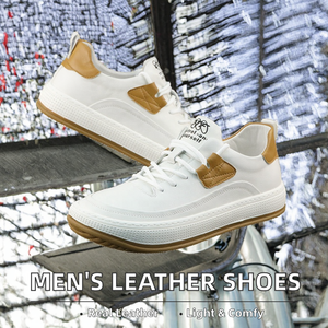 New Men's Genuine Leather Board <b>Shoes</b> Light Weight Anti-Slip Anti-Odor Fashion Casual Small White Summer Autumn Winter - Product Image 2