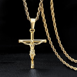18k Vergoldete Lange Kupferkette mit <span class=keywords><strong>Jesus</strong></span>-Kreuz-Anhänger, Christus-Kruzifix-Halskette, 18k Vergoldeter Kreuzanhänger - Product Image 2