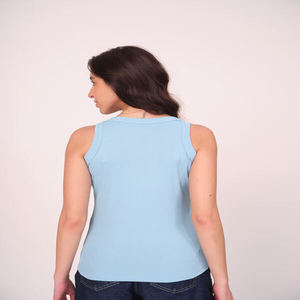 <b>Women</b> Summer Casual Tank Top Classic <b>Sleeveless</b> Soft Cotton Round Neckline Wide Shoulder Straps Everyday Wear <b>Shirt</b> - Product Image 6