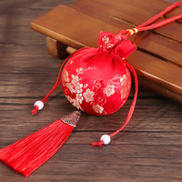 Dapat didaur ulang kapas bulat tas dengan gaya Cina bordir rumbai Plum mekar kosong Sachet hadiah mobil liontin tas Sachet