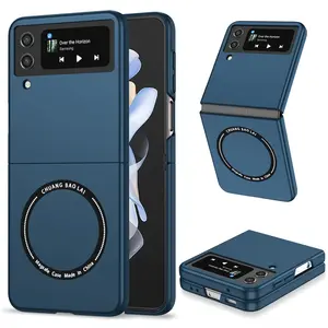 패션 새로운 디자인 캔디 컬러 마그네틱 무선 충전 접이식 휴대 전화 케이스 삼성 갤럭시 Z 플립 4 3 모바일 커버