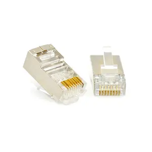 ป้องกัน RJ45 CAT5E CAT6 Crimp Connector 8P8C STP ทอง Ethernet สายเคเบิลเครือข่ายปลั๊ก