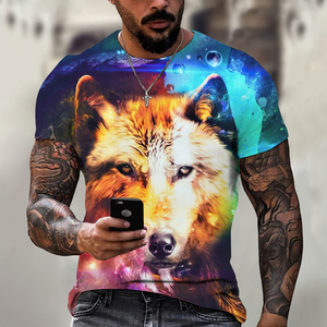 2025 Quá Khổ Đường Phố Cổ Điển Giản Dị T-Shirt Cho Nam Giới 100% Polyester O-Cổ Ngắn Tay Áo Thiết Kế Với 3D Sói Động Vật In - Product Image 6