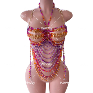 Nouvelle discothèque Party Club plage personnalisé chaud Sexy <span class=keywords><strong>perles</strong></span> femmes perlé haut court cristal gilet carnaval soutien-gorge - Product Image 2