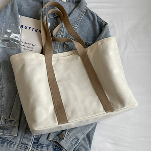 Bolsa de playa de lona con asa, bolsa de compras reutilizable, bolso de hombro con logo impreso personalizable - Product Image 5