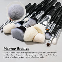 Lot de 15 pinceaux de maquillage de luxe avec manche en bois noir et logo privé personnalisé vente en gros pinceaux de mélange eyeliner avec support