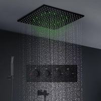 Ensemble de robinet de douche de salle de bain thermostatique noir mat de 20 pouces Système de douche à brouillard de pluie en laiton avec accessoires Jetwer Body