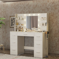 Table de chevet en bois personnalisable de luxe avec miroir lumineux LED pour chambre à coucher de filles meubles de maison