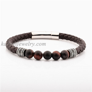 <span class=keywords><strong>Bracelet</strong></span> en <span class=keywords><strong>cuir</strong></span> tressé et perles pour <span class=keywords><strong>homme</strong></span>, bijoux personnalisés, à la mode, en pierres naturelles, tendance, - Product Image 1