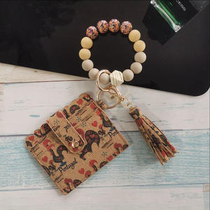 Unisex Exclusive Short Nylon Silicone Bead <b>Bracelet</b> Cork Cardholder Keychain Portable Button Closure Vintage Nylon Lining No - Product Image 5