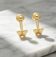 Boucles d'oreilles clous papillon tendance en acier inoxydable plaqué or pour bébés et enfants, bijoux cadeau