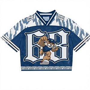 T-shirt unisexe d'été à coupe ample en maille style football américain, avec logo personnalisé, streetwear décontracté, impression rugby de haute qualité - Product Image 1