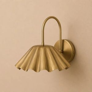 Brass Ruffle <b>Wall</b> Sconce with Wide Flower Shade Gooseneck Mid Century <b>Bedside</b> Lamp Elegant Decorative Interior <b>Lighting</b> - Product Image 3