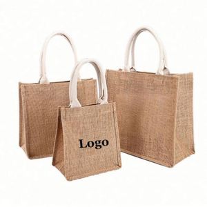 Sacs fourre-tout réutilisables personnalisés avec logo, sacs de courses en coton recyclé, sacs fourre-tout en jute pour cadeaux de mariage et promotion - Product Image 1