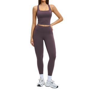 Ensemble <span class=keywords><strong>de</strong></span> sport décontracté pour femme, coupe ajustée, dos élégant, longueur cheville, sans manches, couleur unie, pour fitness en extérieur - Product Image 4