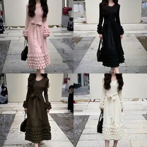 Robes plissées Miyake avec ceinture, dégradé <span class=keywords><strong>de</strong></span> couleurs, luxe, violet, vert, manches longues, col rond doux, robes décontractées pour femmes, maxi pour l'église - Product Image 2