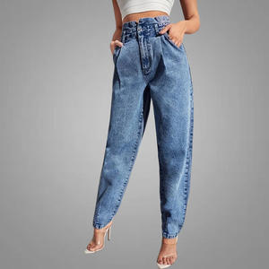 Le nuove donne di moda indossano Jeans a vita alta con tasca inclinata mamma <span class=keywords><strong>pantaloni</strong></span> da donna cerniera Fly carota <span class=keywords><strong>pantaloni</strong></span> da donna Denims <span class=keywords><strong>pantaloni</strong></span> tinta unita Jeans - Product Image 4