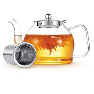 1200 мл стеклянный чайник со съемным инфузором, безопасный чайник для чая, набор чайника с расцветками и листьями