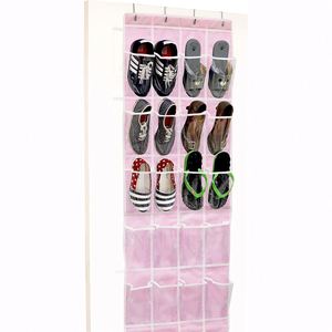 24 Grid Pink Transparent Pocket <b>Shoe</b> Cover <b>Storage</b> Closet Rack Hanging Door Rear Hanging Bag - Product Image 1