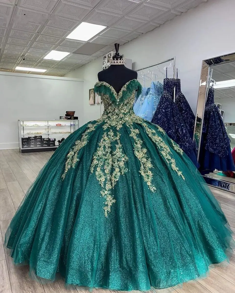 QD1633 темно-зеленые платья для выпускного вечера Quinceanera аппликация бисером бальное платье для вечеринки милое праздничное платье 15 16 праздничное платье Quinceanera Anos