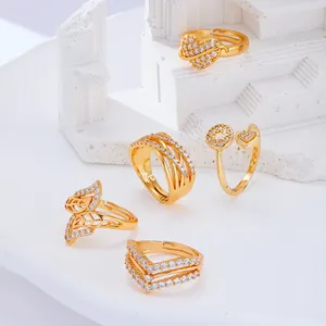 Phụ nữ thời trang đồng thau Nhẫn cưới kim cương zircon nhẫn trang sức 18K mạ vàng Nhẫn đính hôn