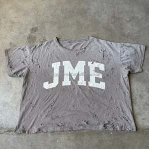 เสื้อยืดโอเวอร์ไซส์ทรงบ็อกซี่ พิมพ์ลายกราฟิก คุณภาพสูง ผ้าฝ้าย ทรงดรอปโชว์เดอร์ แบบครอป ซักวินเทจ ทำสีซีด  สำหรับผู้ชาย - Product Image 1