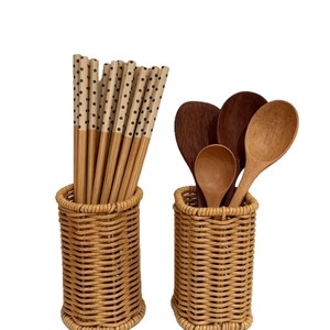 Ensemble de paniers de rangement de cuisine en rotin avec égouttoirs pour baguettes et spatules, pour l'organisation de bureau, design gain de place - Product Image 3