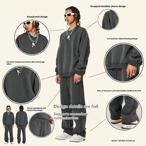<span class=keywords><strong>Costume</strong></span> tricoté trois pièces de haute qualité 345G pour <span class=keywords><strong>homme</strong></span>, style américain, à capuche, pour l'automne et l'hiver, coupe ample, basique, sport, uni - Product Image 2