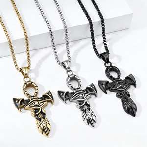 Collar de Acero Inoxidable con Cruz Ankh y Ojo de Horus, Joyería de Moda Unisex - Product Image 1
