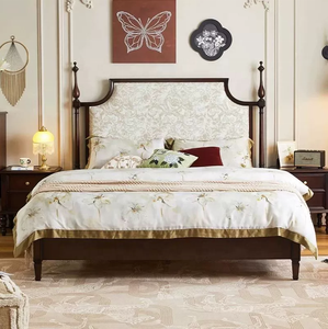 Lit en bois massif de style rétro américain, lit minimaliste de luxe léger à la française, adapté aux ensembles de meubles de chambre à coucher - Product Image 1