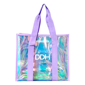 Logo personnalisé holographique irisé Laser coton corde poignée PVC Shopping plage s'il vous plaît cadeau sac fourre-tout - Product Image 1
