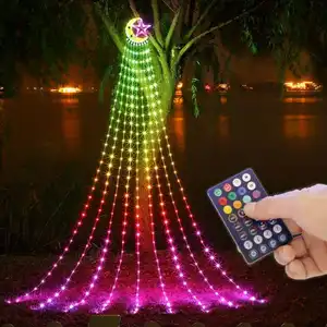 Luci solari impermeabili 10 fili 346 led luci per rami di alberi luci a cascata natalizie a batteria con telecomando