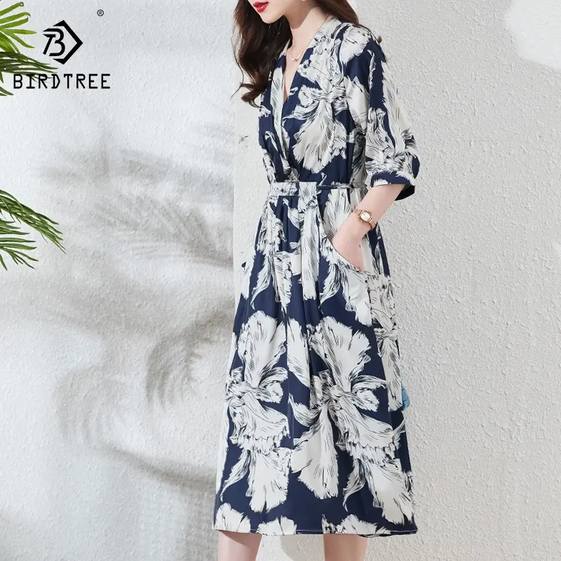 Großhandel Neu 90% Seide 10% Spandex Kleid Frauen XXXL Hochwertige elegante Mode Sommerkleid ung Natural Office Lady DressD34910C