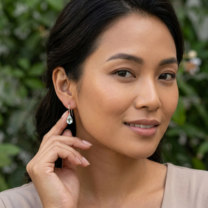 Boucles d'oreilles pendantes en aquamarine naturelle taille poire, en argent sterling 925 plaqué rhodium, bijoux artisanaux en pierres précieuses pour mariage et fête - Product Image 4