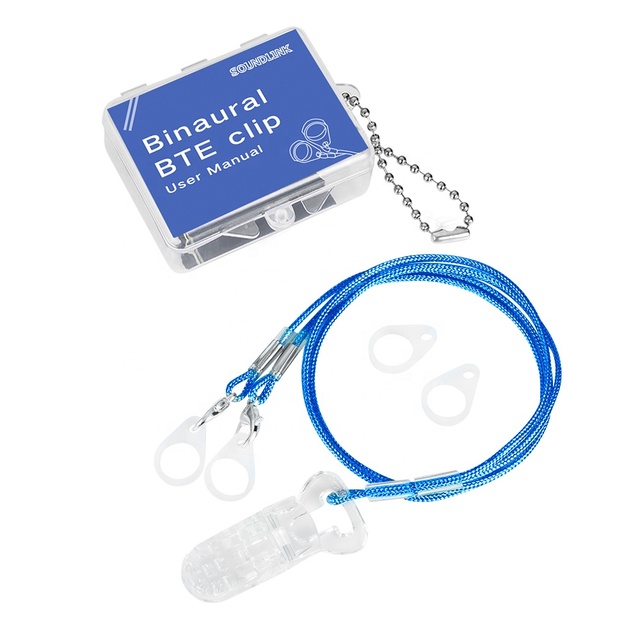 Dark blue Binaural BTE Lanyard Protective Hearing Aid Clip for Holding Hearing Aids Anti Lost Hanging Rope