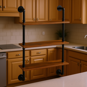 Étagère murale industrielle à 3 niveaux en bois pour tuyaux, 24x7,87 pouces, pour cuisine et chambre - Product Image 2