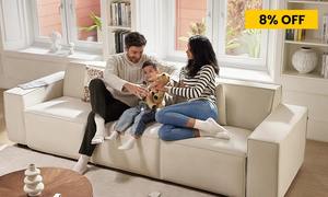 طقم أريكة حديثة مربعة الشكل من الجلد الصناعي البيج مع وسائد، أثاث كبير مبطن لغرفة المعيشة وديكور المنزل - Product Image 3